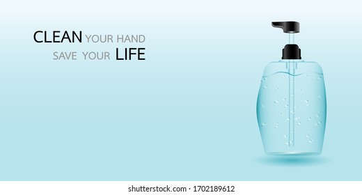 Alcohol gel or soap to kill bacteria and coronavirus (Covid-19) or disease on a light blue background. Health care concept.