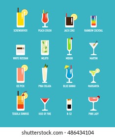 alcohol glass cocktail flat design vector illustration