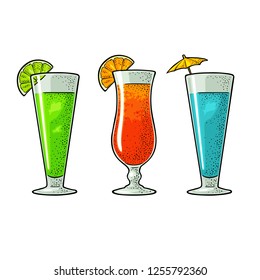 Alcohol glass cocktail set. Vintage vector engraving illustration for web, poster, menu, invitation to party. Isolated on white background