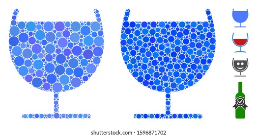 Alcohol glass composition of small circles in variable sizes and shades, based on alcohol glass icon. Vector small circles are combined into blue illustration.