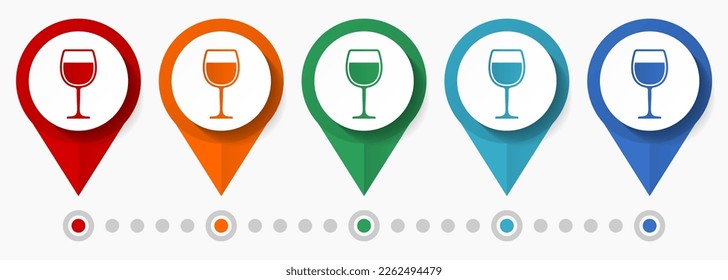 Alcohol glass concept vector icon set, flat design drink pointers, infographic template