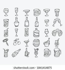 Alcohol hand drawn icon illustration line art doodle.