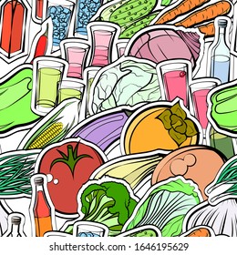 Alcohol and Healthy food pattern. Background for printing, design, web. Seamless. Colored.