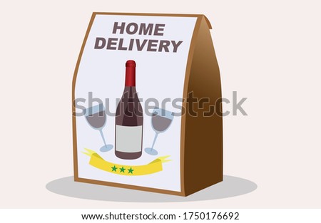alcohol home delivery vector wine bottle parcel package flat illsutration