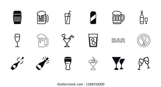 Alcohol Icon. Collection Of 18 Alcohol Filled And Outline Icons Such As Drink, Champagne, Glasses Clink, Cocktail, Wine Glass. Editable Alcohol Icons For Web And Mobile.