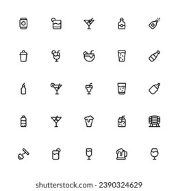 Alcohol Icon Collection. Pixel Perfect Beverage Outline Style 2D Icon