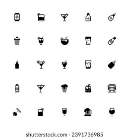 Alcohol Icon Collection. Pixel Perfect Beverage Duotone Style 2D Icon