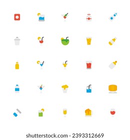 Alcohol Icon Collection. Pixel Perfect Beverage Flat Style 2D Icon