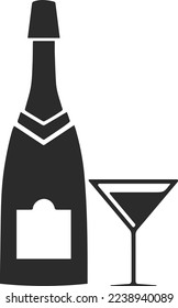 Alcohol icon, drinking bottle icon black vector