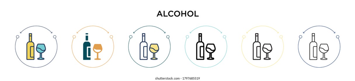 Alkohol-Symbol in gefüllter, dünner Linie, Umriss-und Strich-Stil. Vektorgrafik zweier farbiger und schwarzer Vektorsymbole kann für mobile, ui, web-basierte