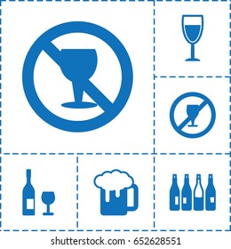 Alcohol icon. set of 6 alcohol filled icons such as bottle, beer mug, no alcohol, wine glass, wine glass and bottle
