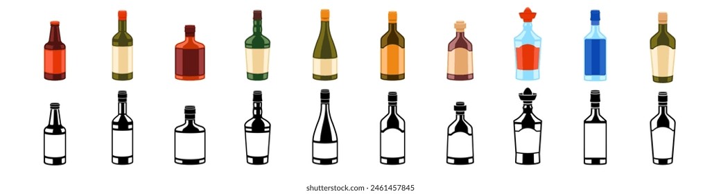 Conjunto de iconos de alcohol. Juego de Vector de botella de alcohol.