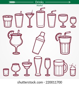 Alcohol Icon Set. Outlines Only. Pictogram Style