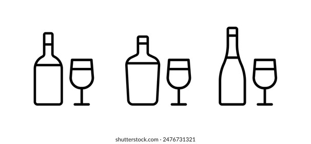 Vektorgrafik für das Alkoholsymbol eingestellt. Umriss Flasche Wein Symbol