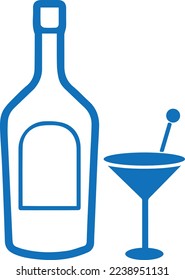 Alcohol icon, wine bottle icon blue vector