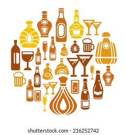 Alcohol Icons in Circle Shape