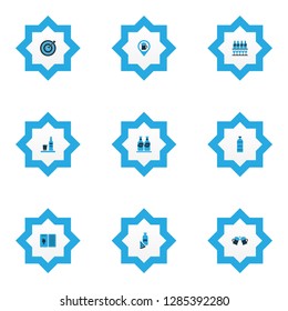 Alcohol icons colored set with bar menu, darts, bottle of wine and other drink menu elements. Isolated vector illustration alcohol icons.
