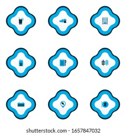 Alcohol icons colored set with geolocation, signboard, cocktail with lemon and other stand of beers elements. Isolated vector illustration alcohol icons.