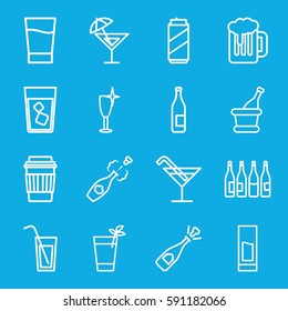 alcohol icons set. Set of 16 alcohol outline icons such as bottle, Cocktail, clean wine glass, drink, champagne, cocktail, beer can, beer