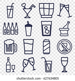 Alcohol Icons Set. Set Of 16 Alcohol Outline Icons Such As Bottle, Drink, No Alcohol, Cocktail, Wine Glass, Champagne, Wine Glass And Bottle, Beer Can, Beer