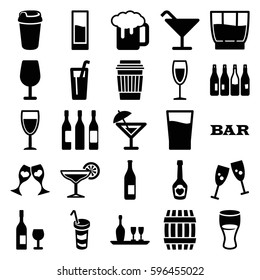 alcohol icons set. Set of 25 alcohol filled icons such as bottle, barrel, Cocktail, Bar, beer mug, drink, champagne bottle with heart, clink glasses, wine glass, cocktail