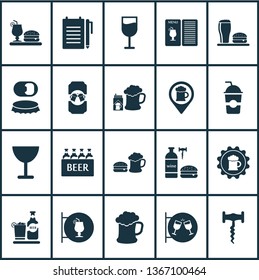 Alcohol icons set with beer with cigarettes, can of beer, beverage and other cocktail sign elements. Isolated vector illustration alcohol icons.