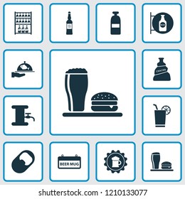 Alcohol icons set with bottle of rum, badge, vodka and other beer sticker elements. Isolated vector illustration alcohol icons.
