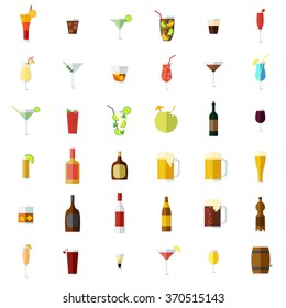 Alcohol icons set. Isolated objects on white background. Flat design.