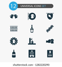 Alcohol icons set with menu, poster, whisky and other menu elements. Isolated vector illustration alcohol icons.