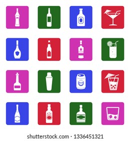 Alcohol Icons. White Flat Design In Square. Vector Illustration.