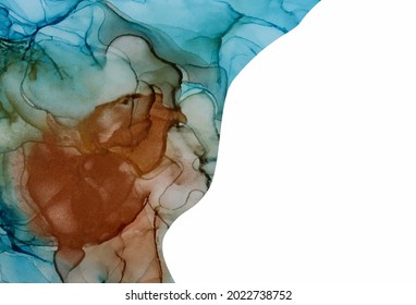 Tinta de alcohol. Antecedentes abstractos. Azul con textura de mármol de bronce. Pintado a mano con tinta de alcohol. Texturas líquidas originales. Cartel, diseño de afiches. Ilustración vectorial.
