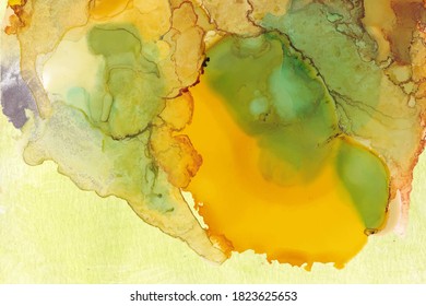 Alcohol ink, abstract green yellow