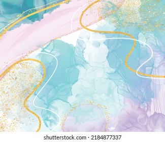 Alcohol ink backgroung illustraion with golden glitter.