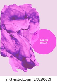Alcohol ink cover design. Vector illustration. Fluid artistic background in pink, violet colors. Liquid painting cover template. Modern artistic poster. Abstract cover template. 