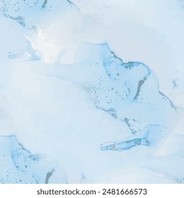 Alcohol Ink Marble. Blue Marble Background. Vector Ink Marble. Modern Abstract Sea Painting. Gold Gradient Watercolor. Foil Art Paint. Water Elegant Background. Ocean Luxury Glitter. Trendy Watercolor