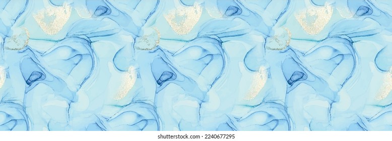 Mármol de tinta de alcohol. Fondo de degradado azul. Plantilla de arte sin vectores. Agua transparente. Textura blanca brillante. Pintura de tinta de aceite. Mármol acuarela. Acuarela de mármol dorado. Tinta vectorial de oro