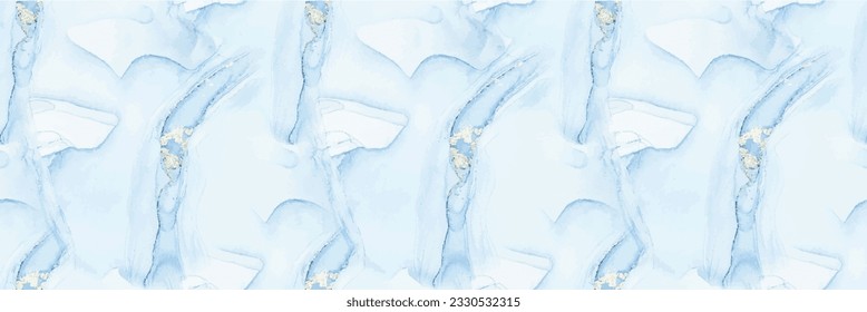 Alcohol Ink Marble. Foil Seamless Watercolor. Vector Abstract Art Template. Blue Marble Background. White Copper Glitter. Gold Ink Paint. Watercolor Marble. Light Seamless Watercolor. Blue Vector Ink