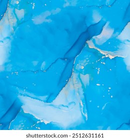 Alcohol Ink Marble. Gold Marble Background. Foil Art Paint. Metal Luxury Glitter. Vector Seamless Ink Painting. Blue Gradient Watercolor. Vector Ink Canvas. Light Elegant Watercolor. Luxury Watercolor