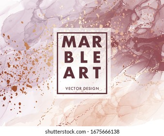 Farbverlauf-neutrales Design aus Alkoholfarbe. Kreative Korallenviolette und goldener Hintergrund, Aquarellfarbenstruktur. Modernes Branding in Vektorillustration.