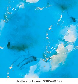 Alcohol Ink Marble. Ocean Elegant Watercolor. Blue Art Paint. Vector Ink Canvas. Luxury Abstract Ink Painting. Gold Abstract Watercolor. Shiny Bronze Pattern. Foil Marble Background. Modern Watercolor