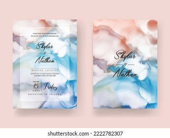 Alcohol Ink Marbled Texture Wedding Card Template