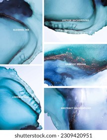  Alcohol ink modern abstract painting. Set of vertical backgrounds. watercolor fluid painting vector design. Pastel, neutral and golden marble.