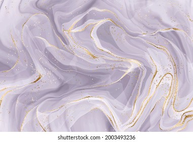 Alcohol ink painting background design print with gold glitter texture.