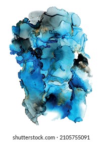 Alcohol ink painting. Vector abstract art in blue, black and gold.