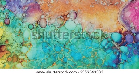 Alcohol ink rainbow painting.Gradient spots stains banner wallpaper background.Watercolor marble wall mural.Fluid liquid surface backdrop.Presentation.Web border.Card.