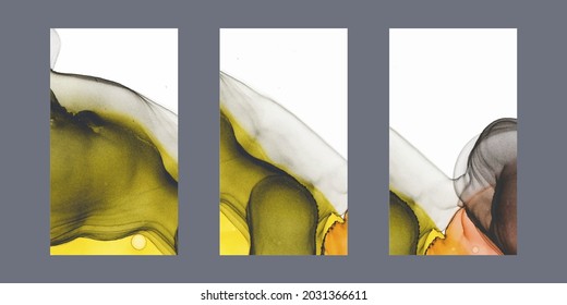 Alcohol Ink Set. Oil Light Artistic Print. Mix Cloud  Pattern. Yellow Glitter Alcohol Ink Set. Frame Ocean Splatter Illustration. Gradient Abstract Artwork. Graphic Green Alcohol Ink Set. 