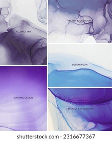  Alcohol ink technique vector textures. Luxury blue, green and gold marble abstract background set. Creative paint in natural colors with glitter. 