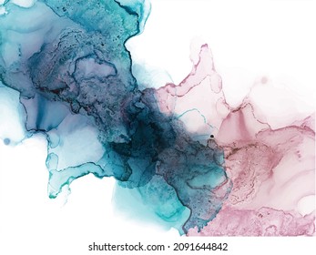 Alcohol ink texture. Abstract hand painted blue and pink background.