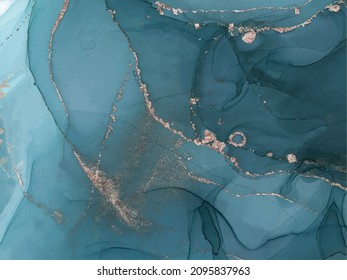 Alcohol ink texture. Abstract hand painted blue and gold background.