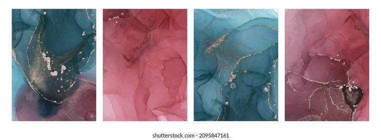 Alcohol ink texture. Abstract hand painted blue and bordo background.